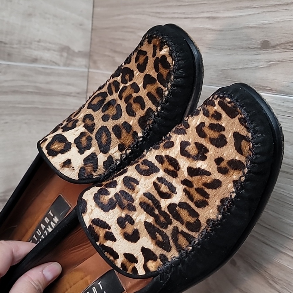 Stuart Weitzman Leopard Calf Hair Suede Block Heel Loafer Pumps Women’s Size 8 - Picture 9 of 10